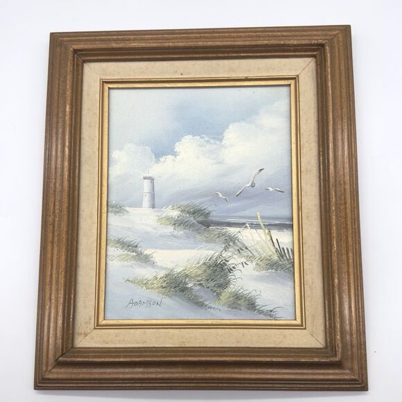 Original Lighthouse Coastal Oil Painting Framed Original Signed Adamson Nautical - Picture 1 of 16